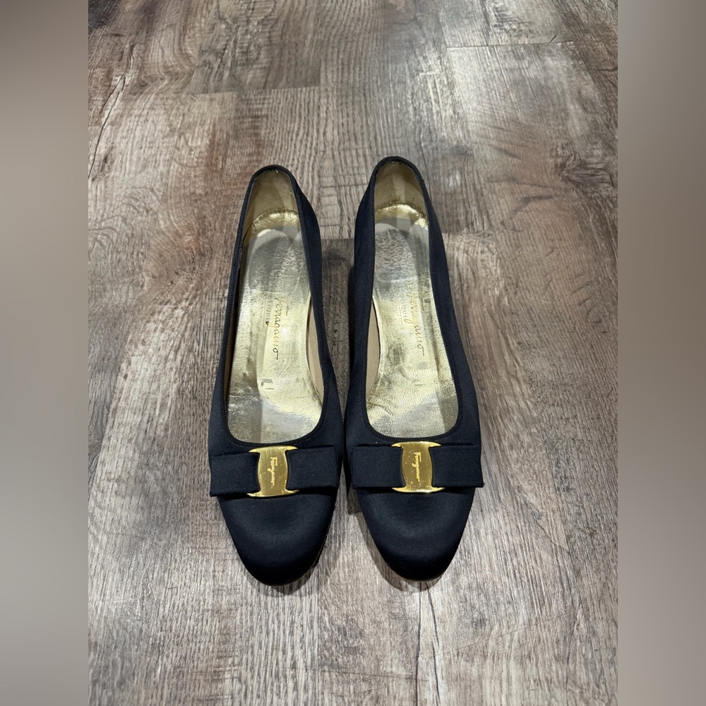Salvatore Ferragamo Black Heels with Gold Accent